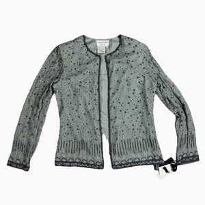 Papell Boutique Evening Sheer Embroidered 100% Silk Cardigan NWOT